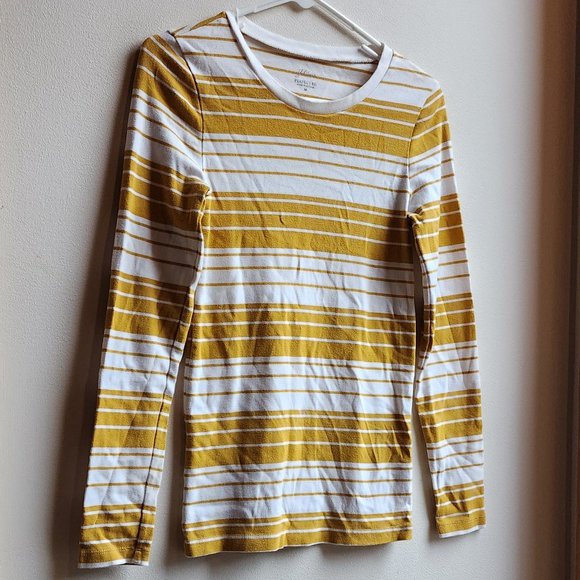 J.Crew Gold/Cream Striped Perfect Fit Long Sleeve Jersey Size Medium - Picture 4 of 14